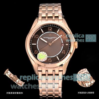 Swiss Copy ZF Factory Vacheron Constantin Fiftysix Rose Gold Brown Face Men's Watch 